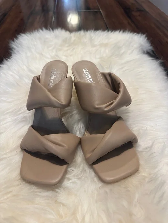 Olivia Miller Taupe Twisted Strap Slide Heels, New without the box - Picture 1 of 6